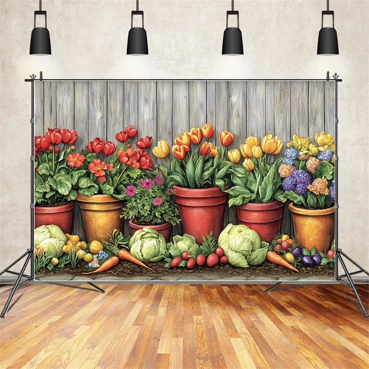 Toile de fond Déco Pâques Tulipes Vibrantes Légumes Printemps BRP12-732