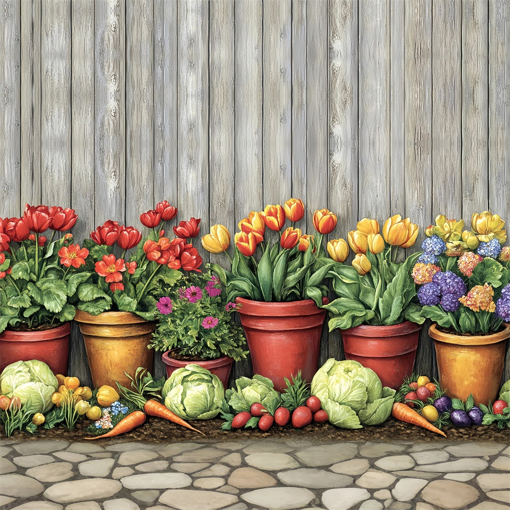Toile de fond Déco Pâques Tulipes Vibrantes Légumes Printemps BRP12-732