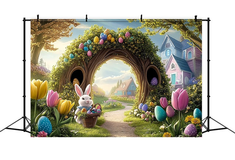 Toile de fond Pâques Œuf Tulipes Vibrantes Jardin Lapin BRP12-737