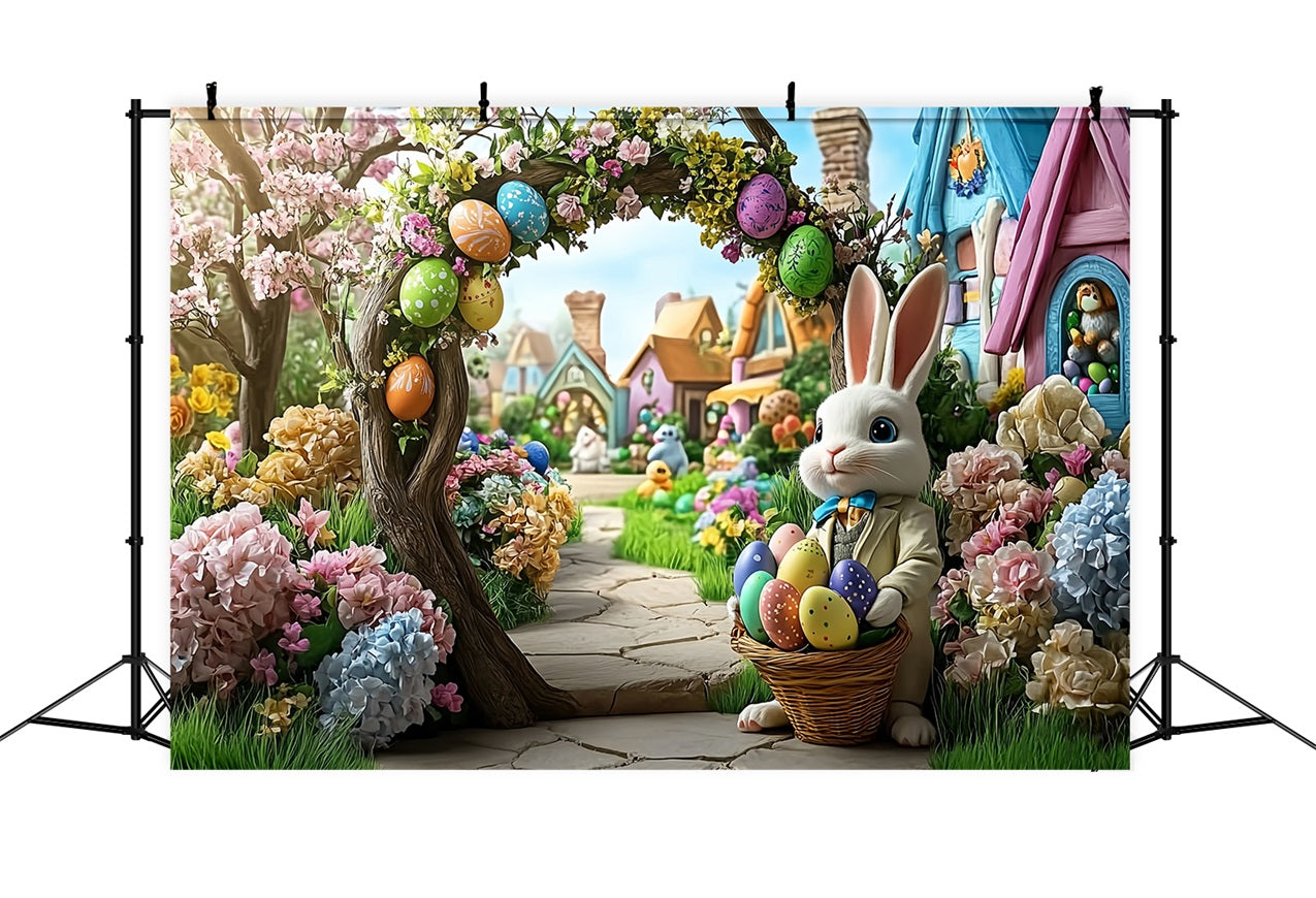 Toile de fond Pâques Idées Arche Lapin Jardin Fleuri BRP12-739