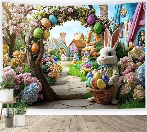 Toile de fond Pâques Idées Arche Lapin Jardin Fleuri BRP12-739