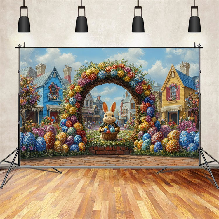 Fond Photo Pâques Lapin Vibrant Jardin Arche Célébration BRP12-740