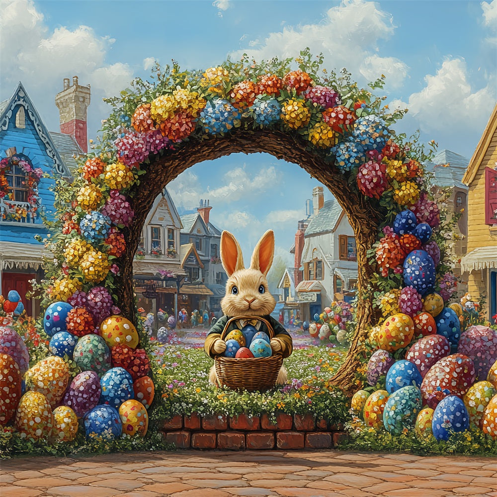Fond Photo Pâques Lapin Vibrant Jardin Arche Célébration BRP12-740