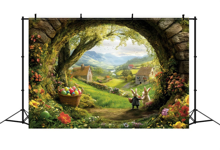 Toile de fond Pâques Prairie Lapin Œuf Arche BRP12-741