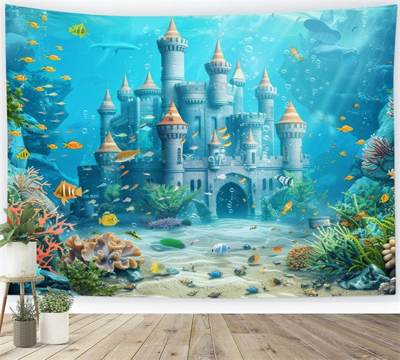 Toile de fond DIY Sirène Château Sous-Marin Majestueux Poissons BRP12-75