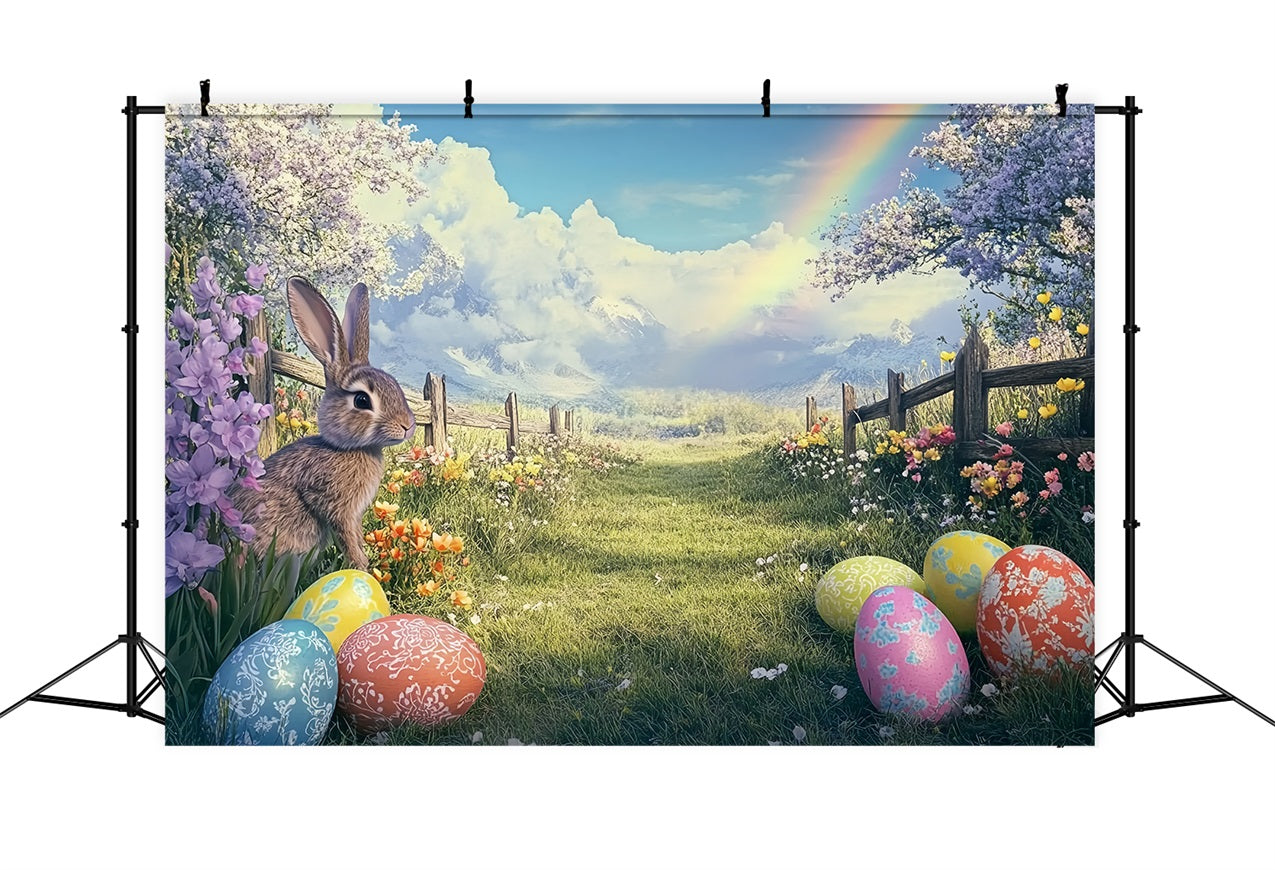 Toile de fond Pâques Lapin Arc-en-Ciel Œuf Champ Printemps BRP12-754