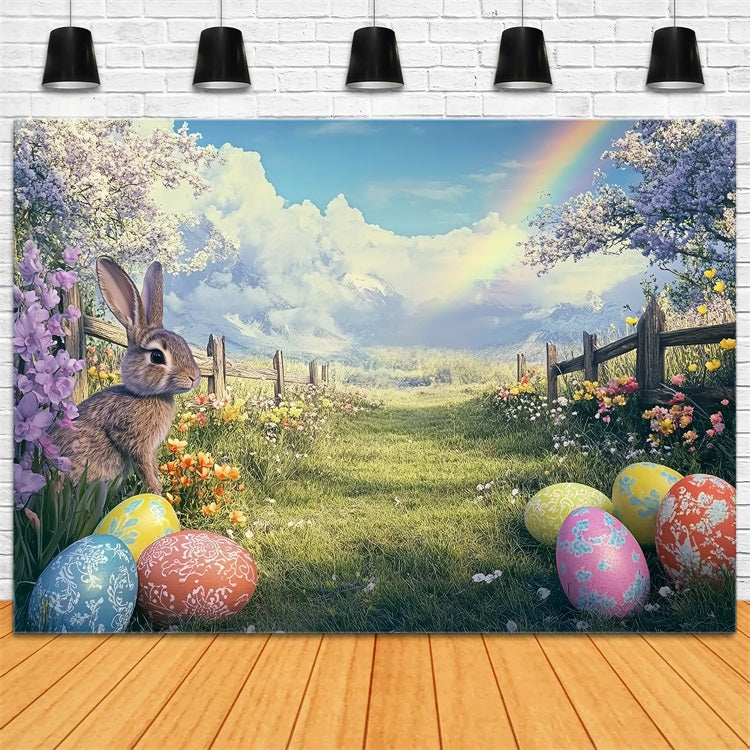 Toile de fond Pâques Lapin Arc-en-Ciel Œuf Champ Printemps BRP12-754