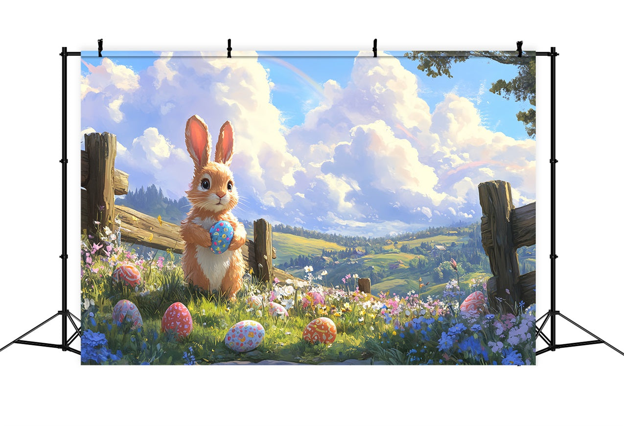 Toile de fond Pâques Lapin Œuf Coloré Prairie BRP12-755