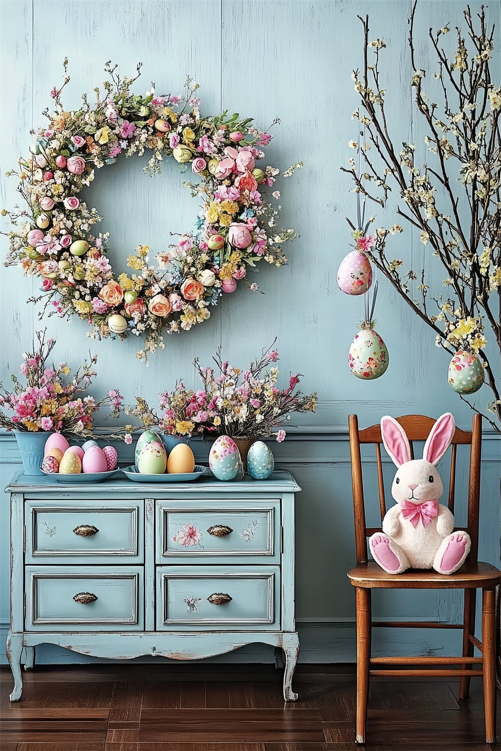 Toile de fond Pâques Idées Couronne Lapin Œufs BRP12-760