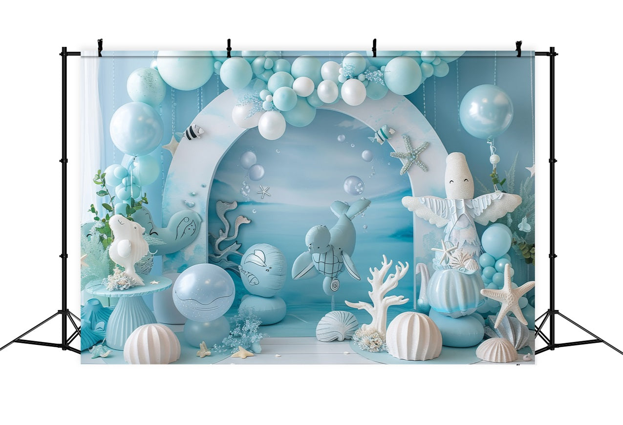 Toile de fond Sirène Anniversaire Créatures Océaniques Ballons Bleus BRP12-90