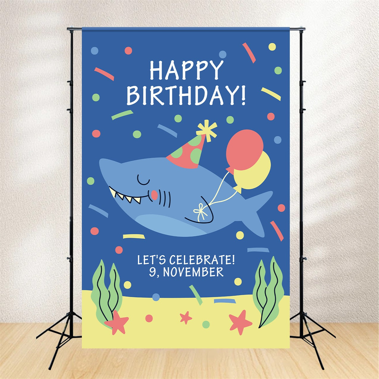 Toile de fond Anniversaire Personnalisable Requin Sourire Photographie BRP2-106