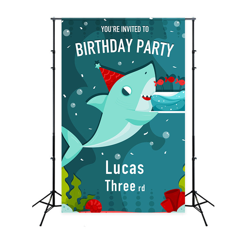 Toile de fond Anniversaire Personnalisable 3e Dessin Animé Requin BRP2-107