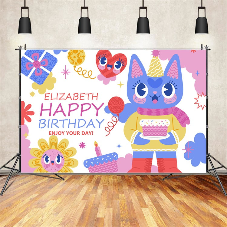 Toile de fond Anniversaire Personnalisable Chat Mignon Fête BRP2-108