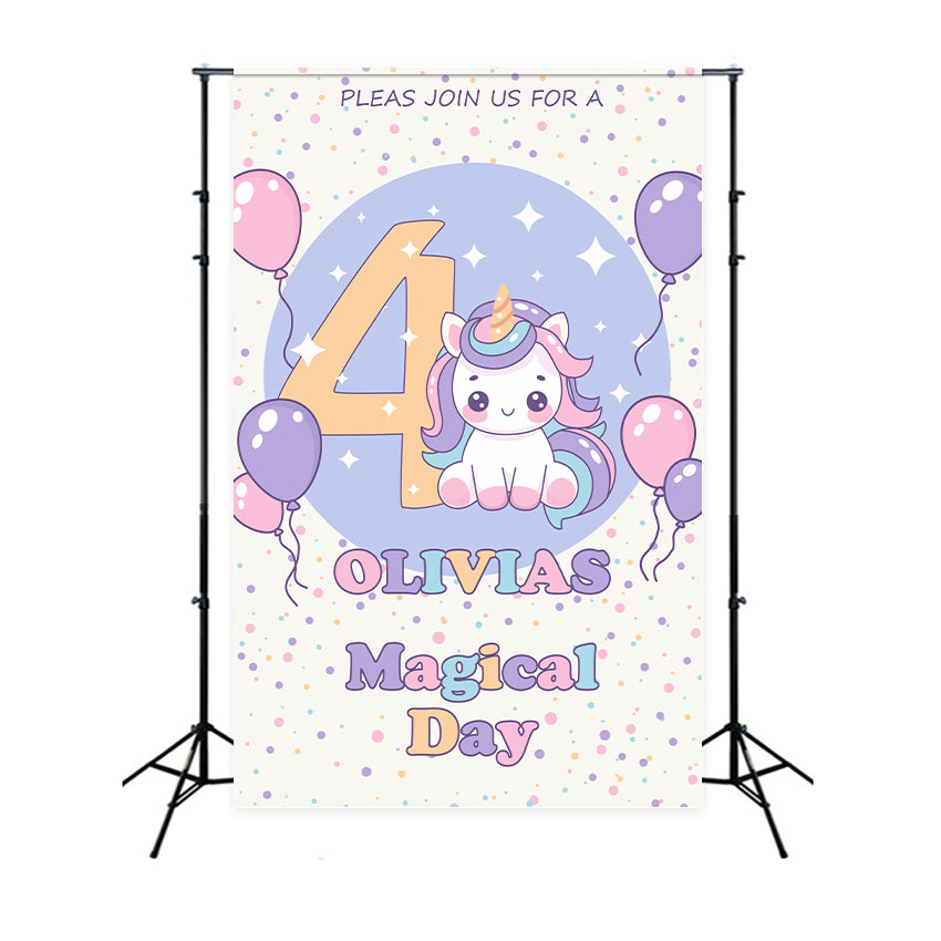 Toile de fond Anniversaire Personnalisable Licorne 4e Ballon BRP2-114