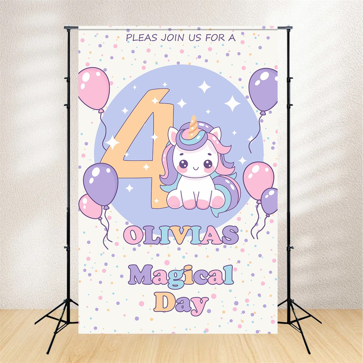 Toile de fond Anniversaire Personnalisable Licorne 4e Ballon BRP2-114