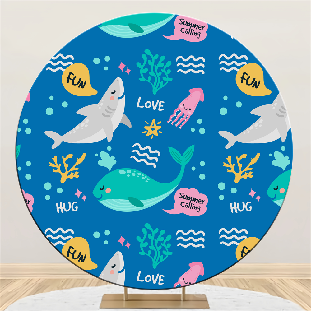 Toile de fond Ronde personnalisée Anniversaire Été Requin Baleine BRP2-127