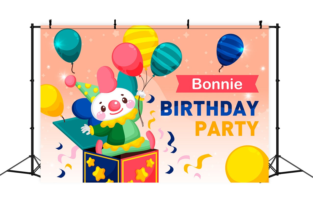 Toile de fond Anniversaire Personnalisable Clown Surprise Ballons Célébration BRP2-129