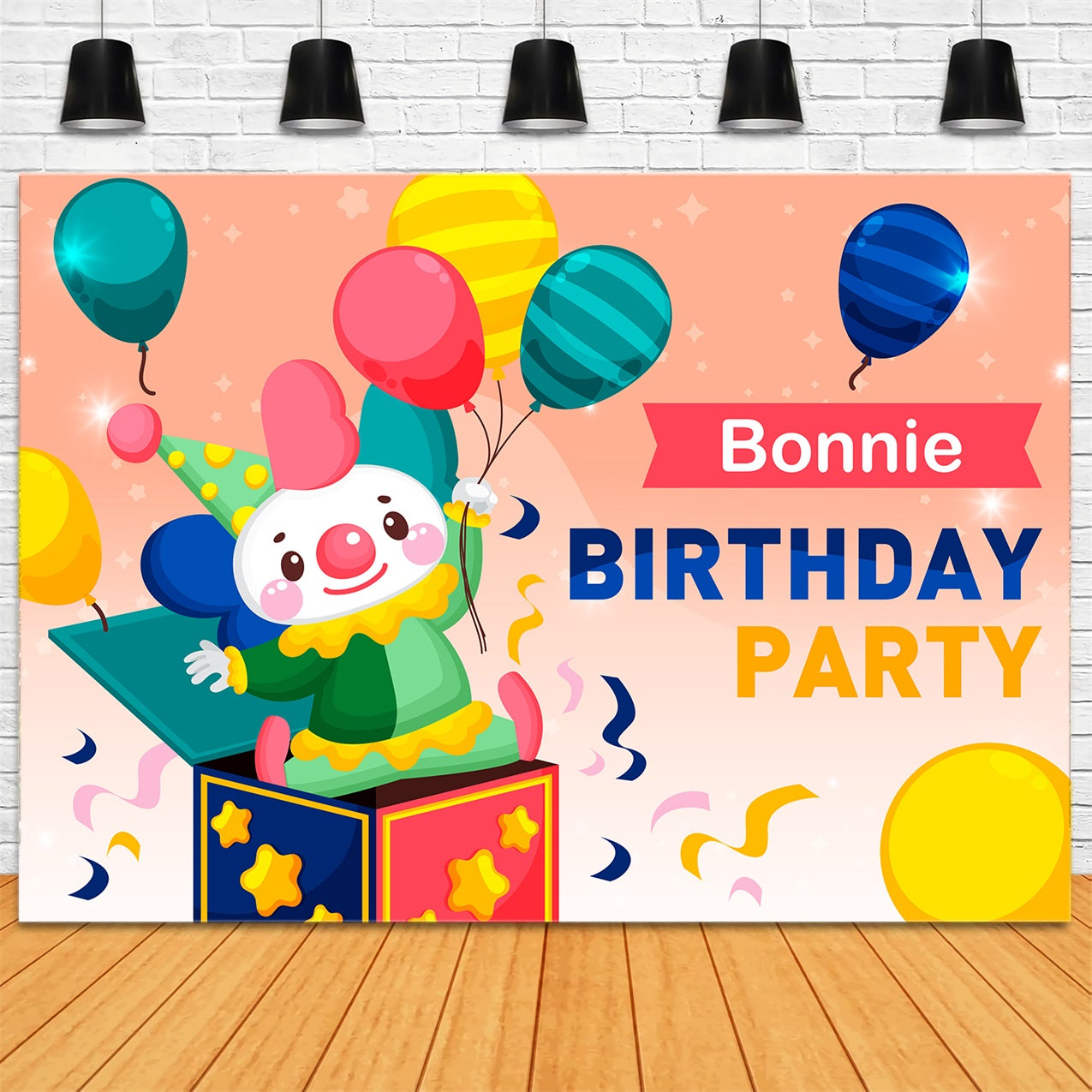 Toile de fond Anniversaire Personnalisable Clown Surprise Ballons Célébration BRP2-129