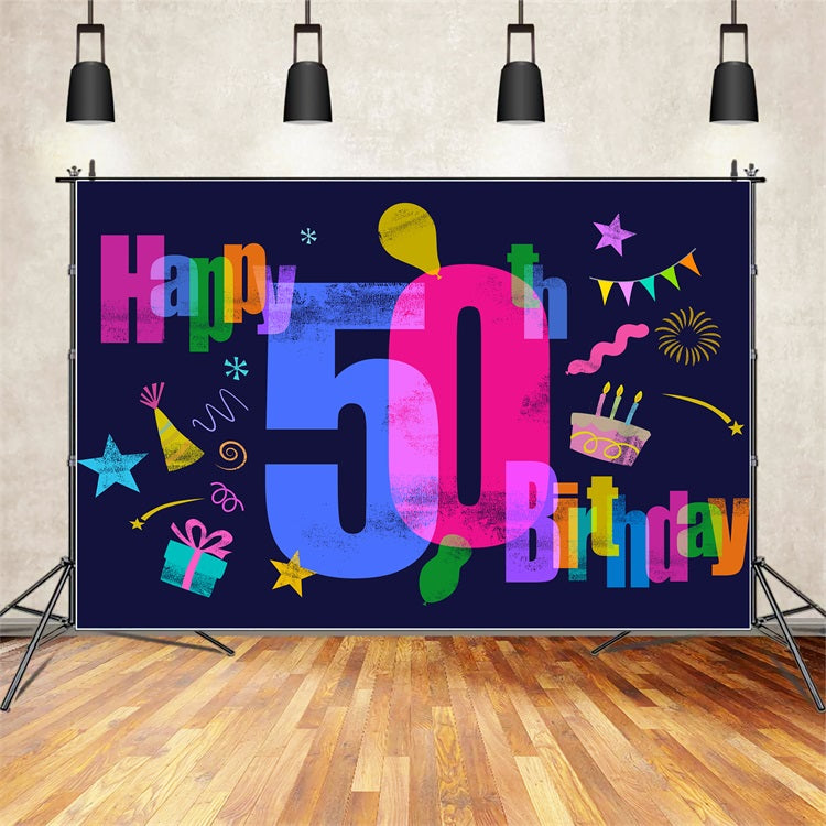 Toile de fond Anniversaire Personnalisable 50e Coloré Fête BRP2-130