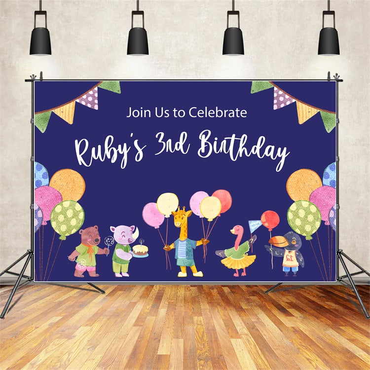 Toile de fond Anniversaire Personnalisable 3e Amis Animaux Fête BRP2-132