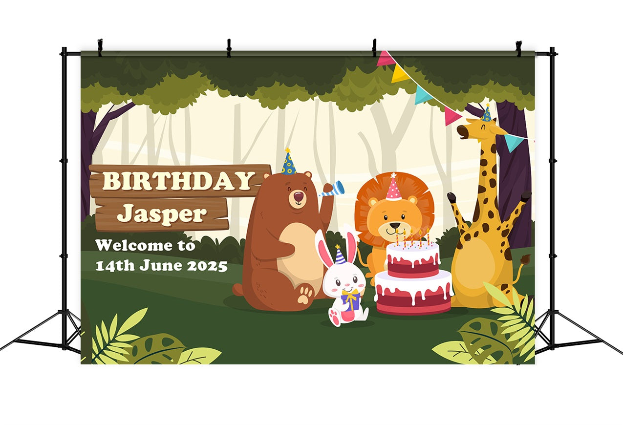 Toile de fond Anniversaire Personnalisable Célébration Animaux de la Jungle BRP2-133