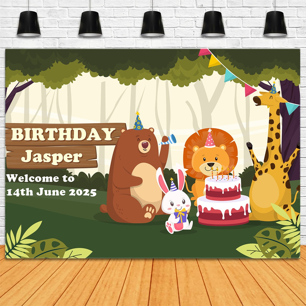 Toile de fond Anniversaire Personnalisable Célébration Animaux de la Jungle BRP2-133