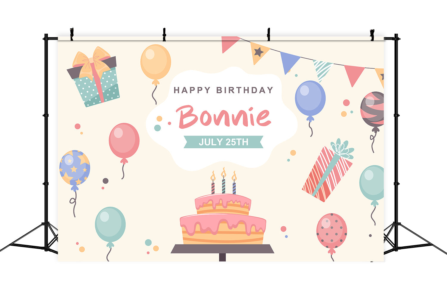 Toile de fond Anniversaire Personnalisable Ballons Gâteau Cadeaux BRP2-135