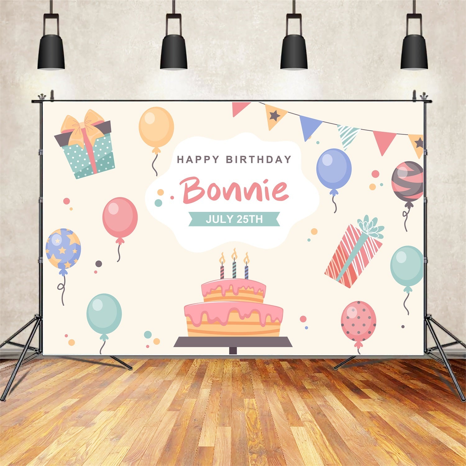 Toile de fond Anniversaire Personnalisable Ballons Gâteau Cadeaux BRP2-135