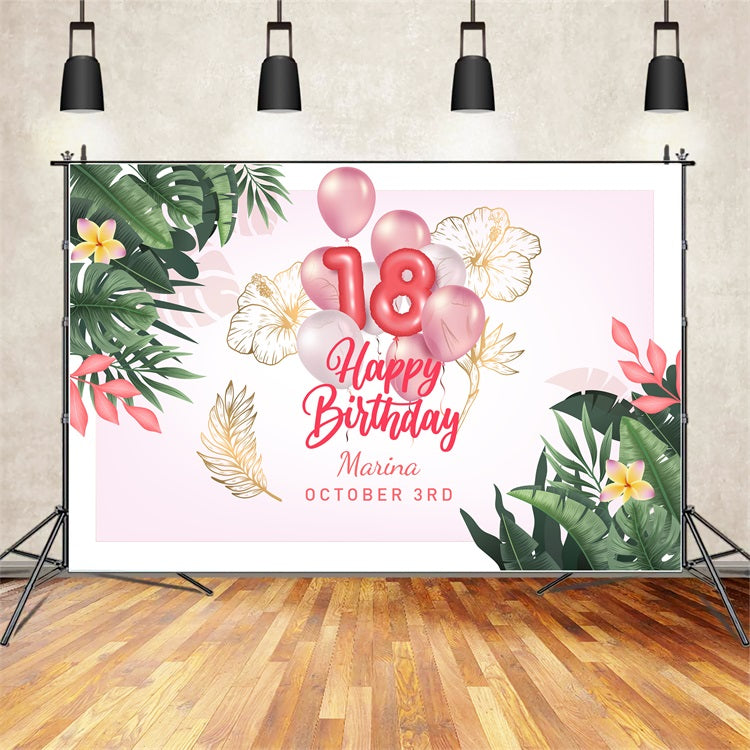 Toile de fond Anniversaire Personnalisable 18e Ballons Fête Tropicale BRP2-143