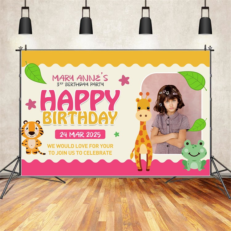 Toile de fond Anniversaire Personnalisable 3e Animaux Jungle Dessin Animé BRP2-150