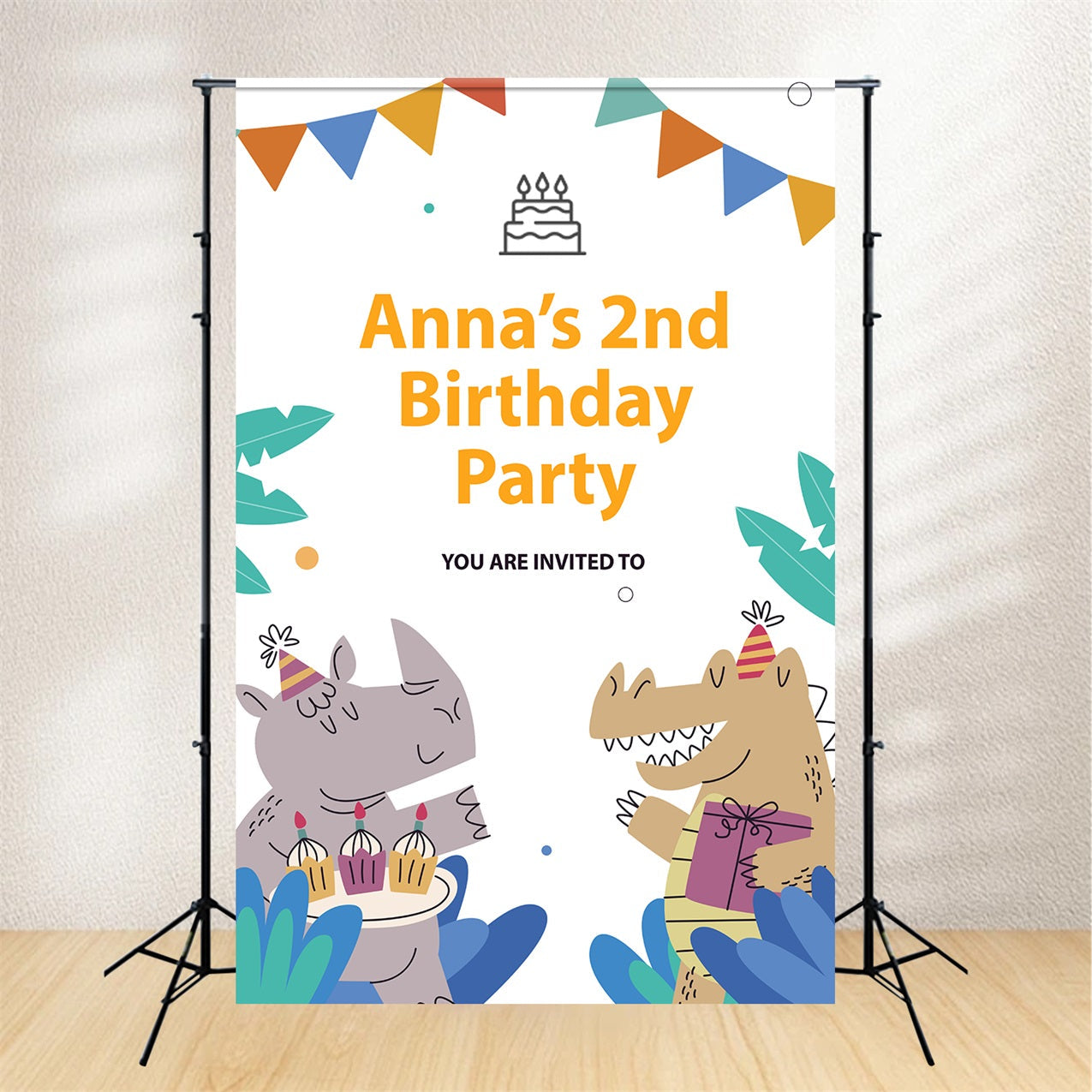 Toile de fond Anniversaire Personnalisable 2e Thème Animaux BRP2-154