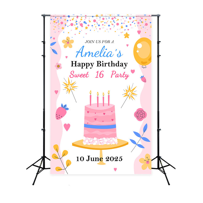 Toile de fond Anniversaire Personnalisable Sweet 16 Fête BRP2-160