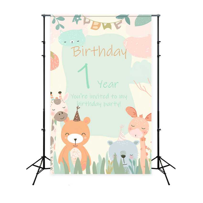 Toile de fond Anniversaire Personnalisable 1er Amis Animaux BRP2-161