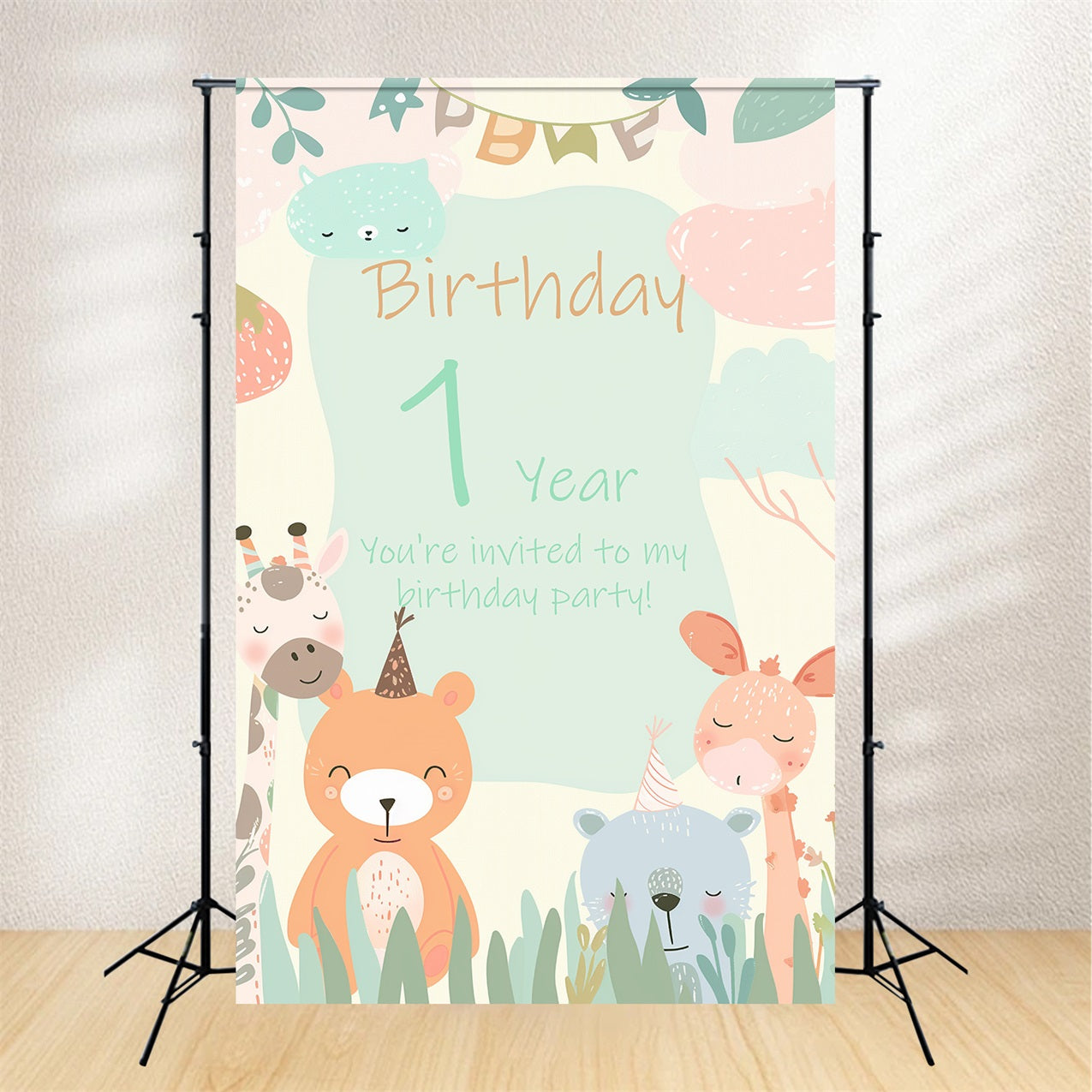 Toile de fond Anniversaire Personnalisable 1er Amis Animaux BRP2-161