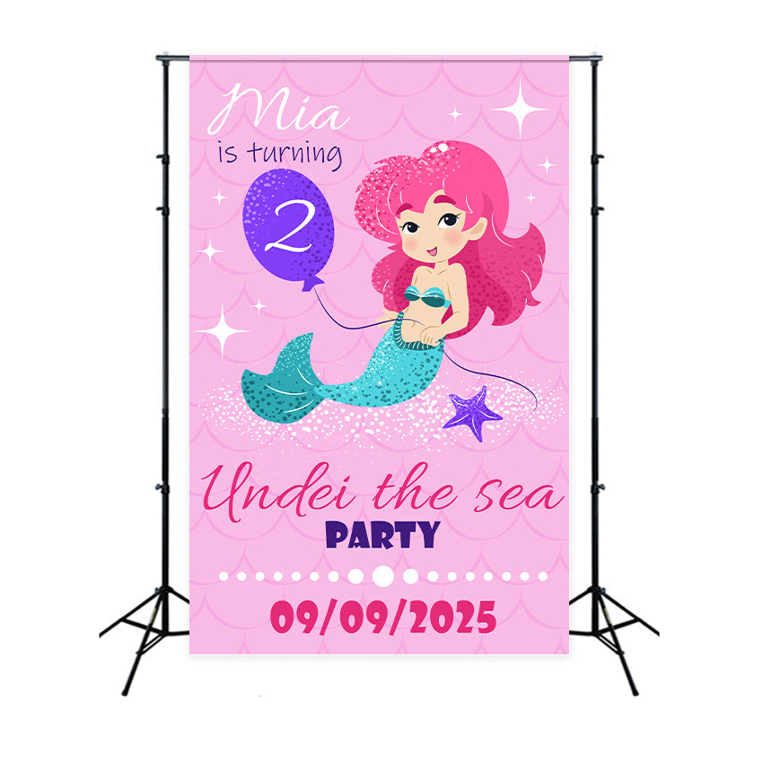 Toile de fond Anniversaire Personnalisable Sous la Mer Sirène 2e BRP2-162