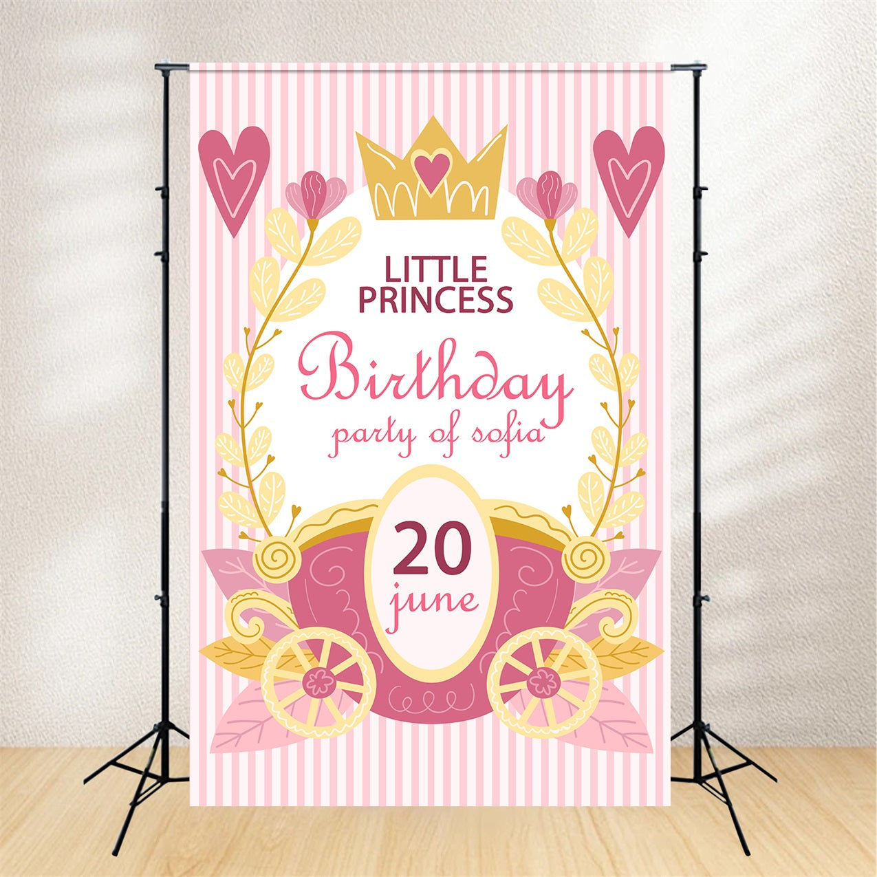 Toile de fond Anniversaire Personnalisable Couronne Rose Petite Princesse BRP2-166