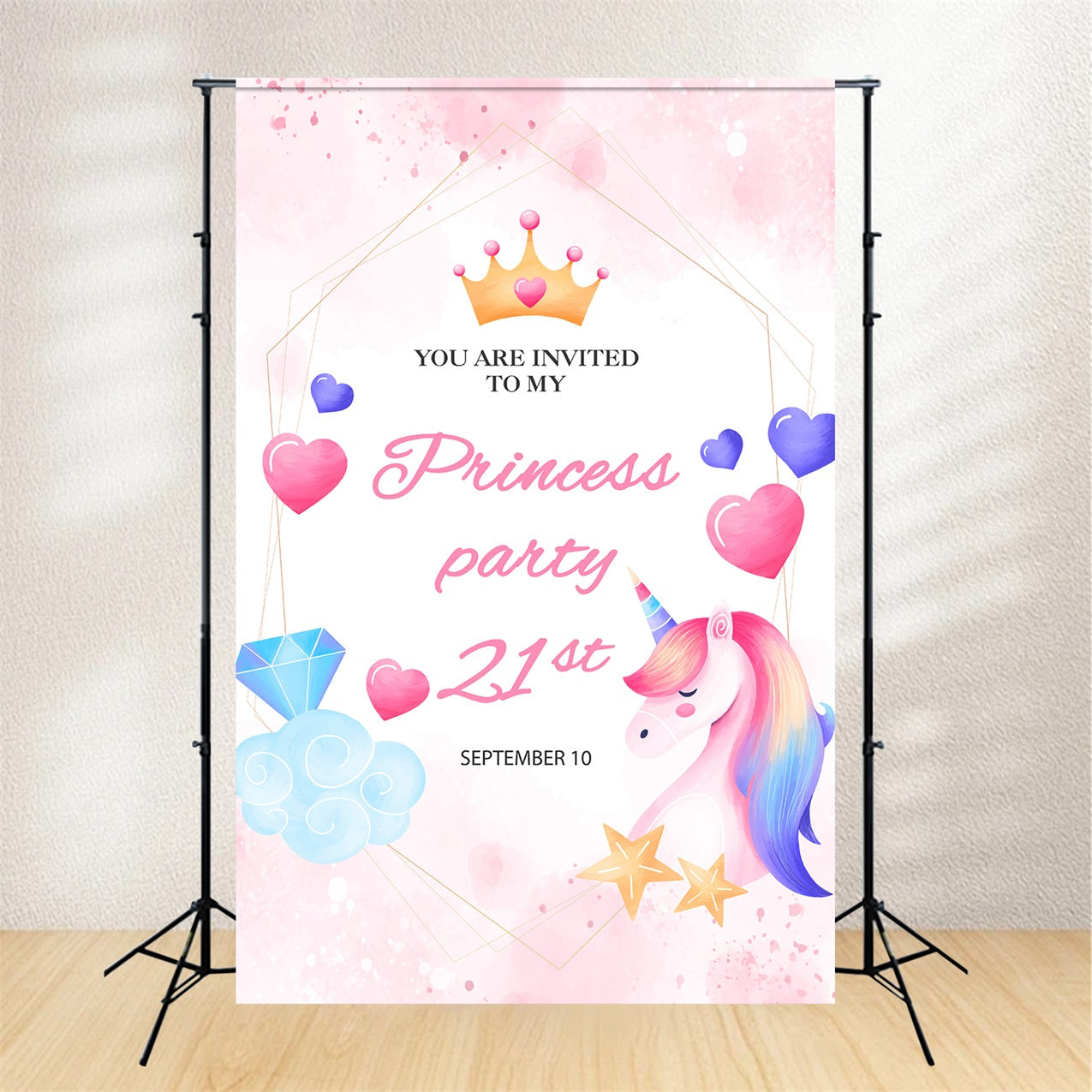 Toile de fond Anniversaire Personnalisable 21e Princesse Licorne BRP2-167