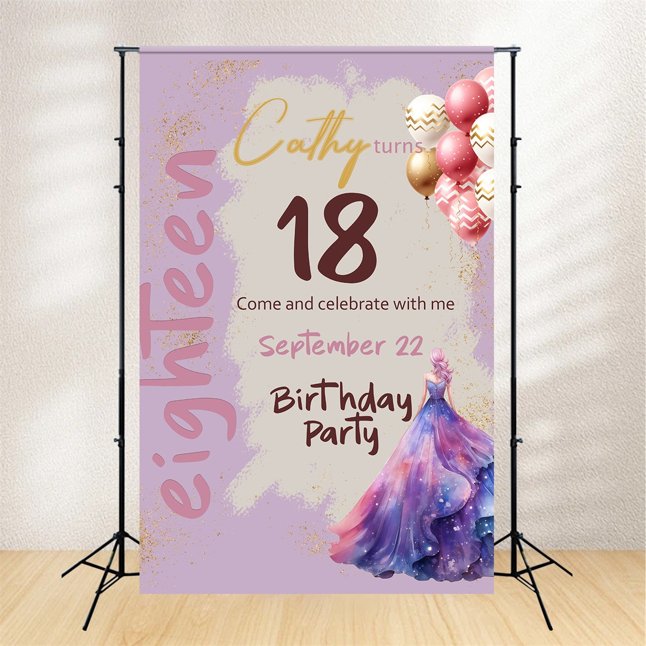 Toile de fond Anniversaire Personnalisable 18e Ballons Étincelants BRP2-169