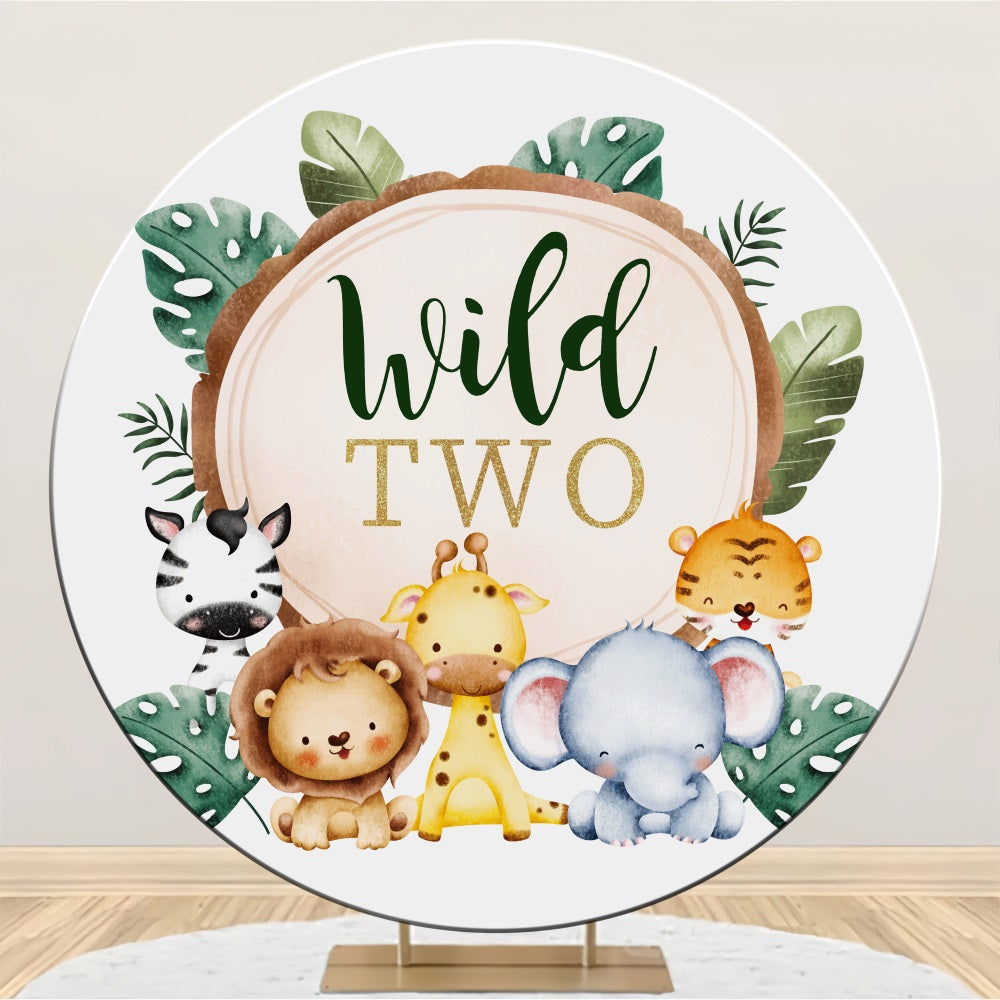 Toile de Fond pour Arche Ronde Amis de la Jungle Adorables 2 Ans Anniversaire Personnalisée BRP2-187