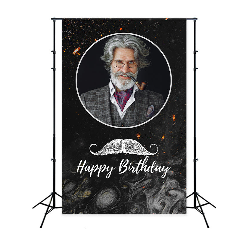 Toile de fond Anniversaire Personnalisable Gentleman Moustache Noir BRP2-36