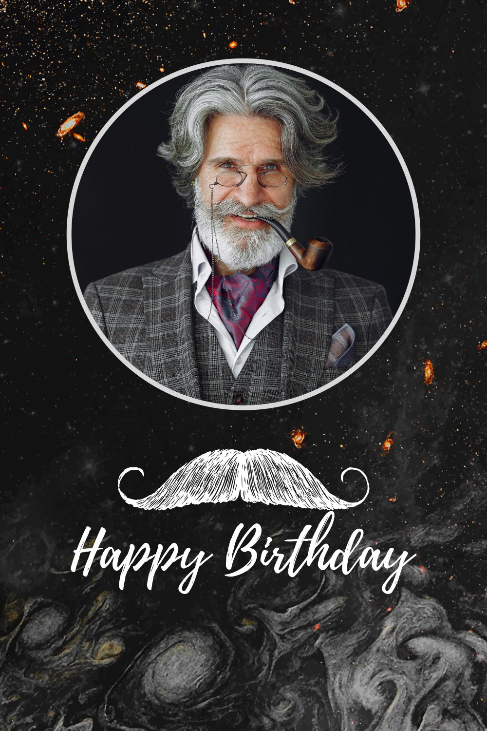 Toile de fond Anniversaire Personnalisable Gentleman Moustache Noir BRP2-36