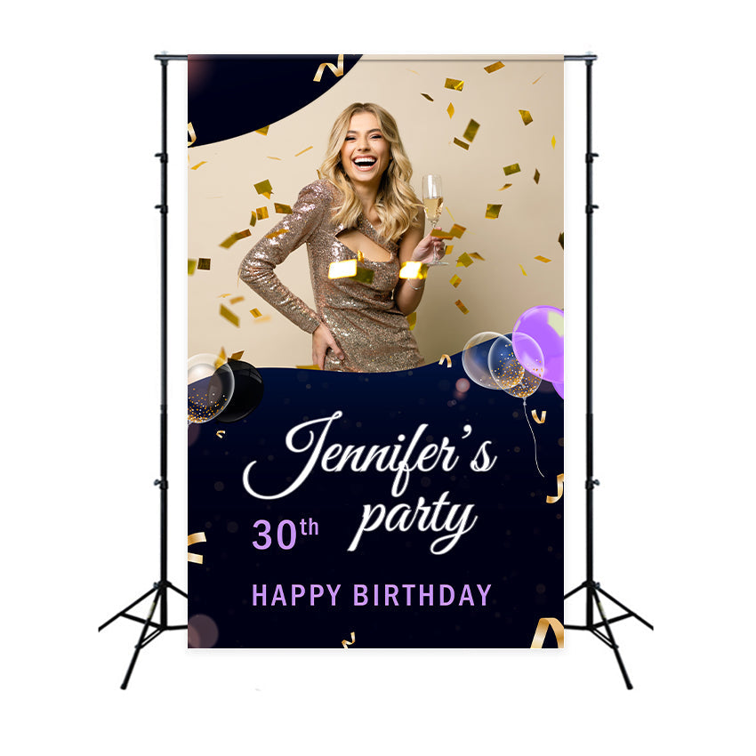 Toile de fond Anniversaire Personnalisable 30e Confettis Ballons Célébration BRP2-39