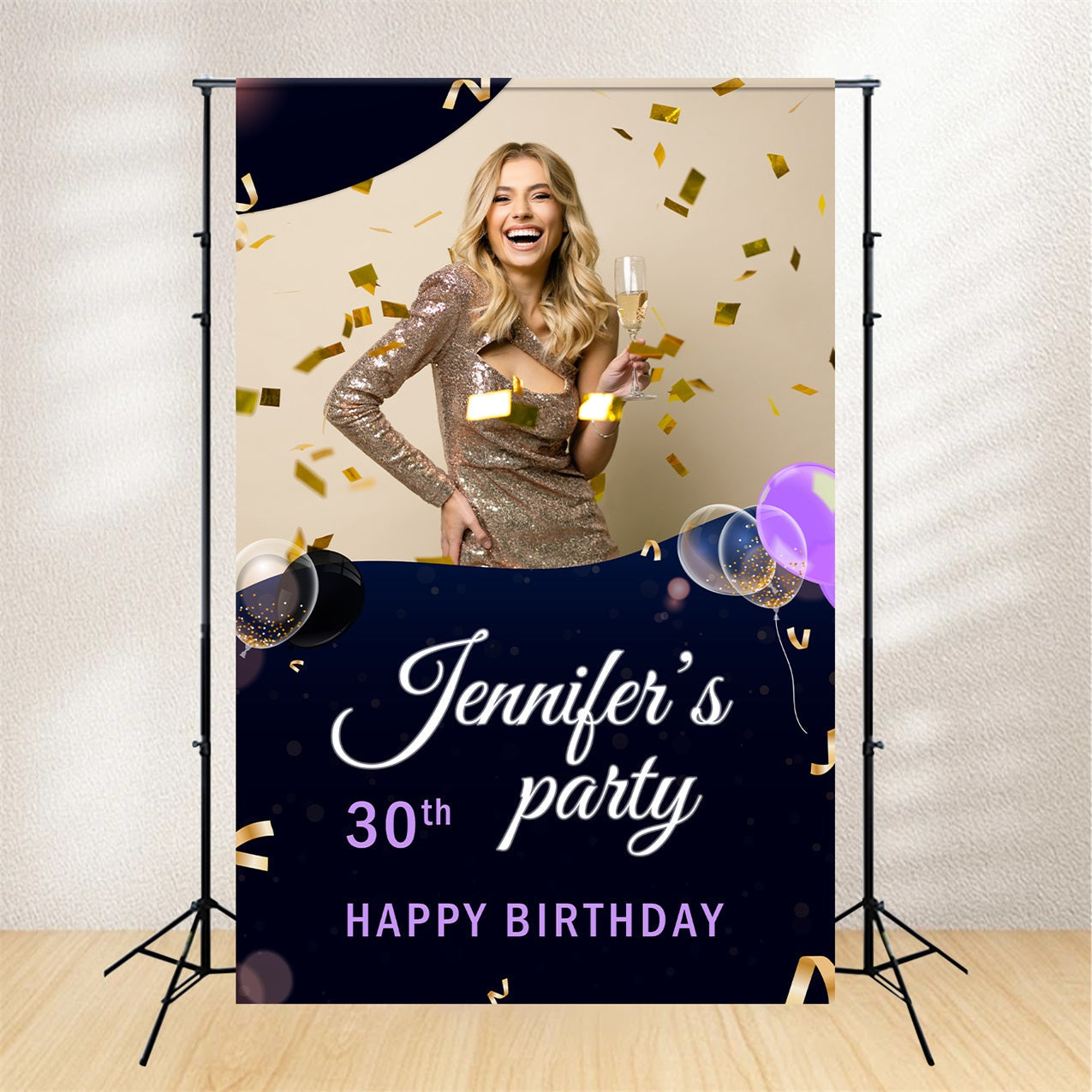 Toile de fond Anniversaire Personnalisable 30e Confettis Ballons Célébration BRP2-39