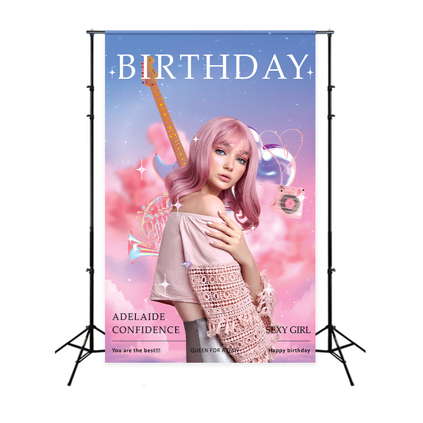 Toile de fond Anniversaire Personnalisable Nuage Rose Musique Photographie BRP2-50