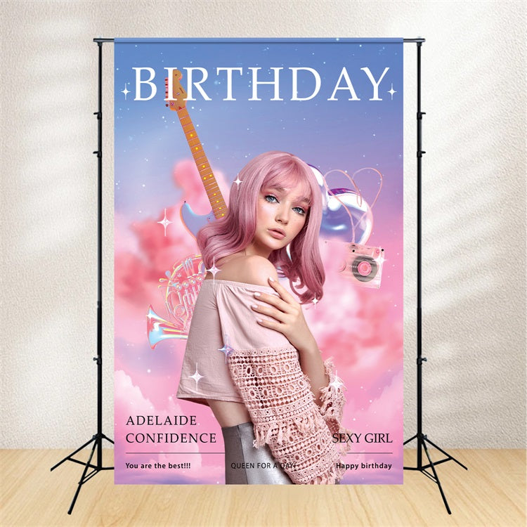 Toile de fond Anniversaire Personnalisable Nuage Rose Musique Photographie BRP2-50