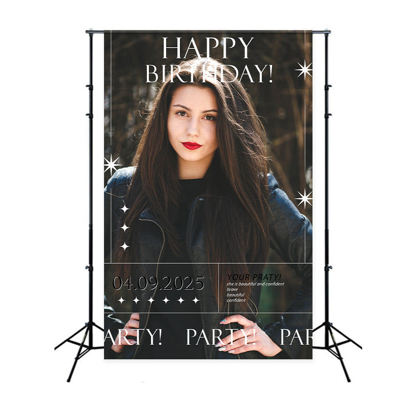 Toile de fond Anniversaire Personnalisable Noir Confiance Audacieuse BRP2-54