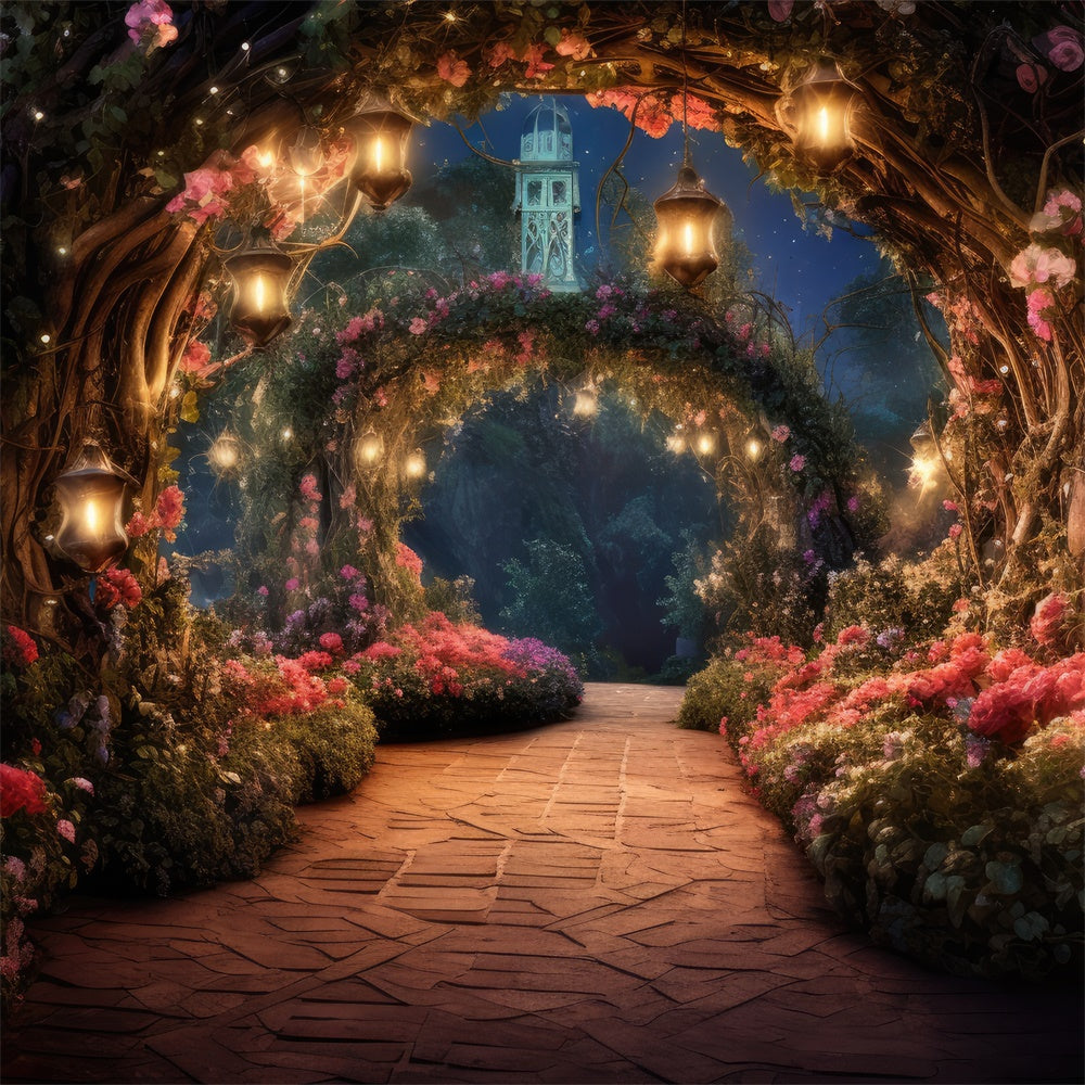 Fond Floral Photo Tunnel Florale Enchanté Lanternes BRP2-89