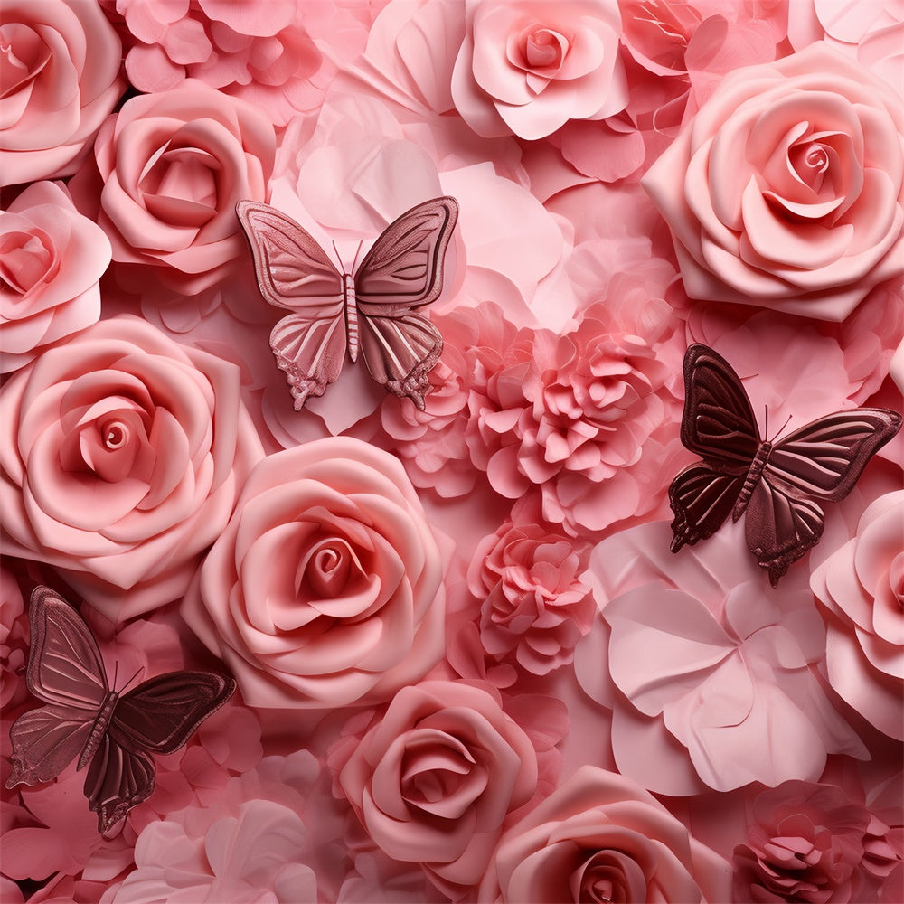 Fond Photo Floral Rose Douce Papillon BRP2-99