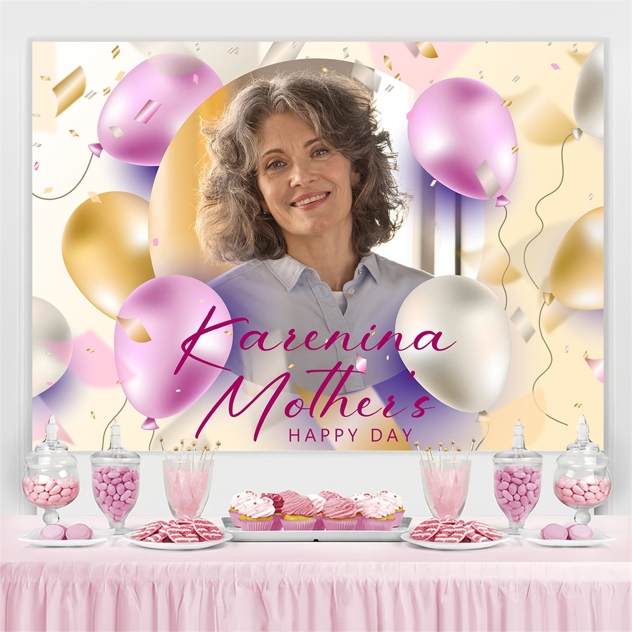 Toile de fond Fête des Mères Personnalisable Célébration Ballons BRP3-113