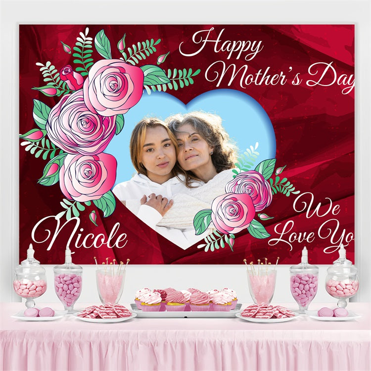 Toile de fond Fête des Mères Personnalisable Affection Roses Rouges BRP3-128